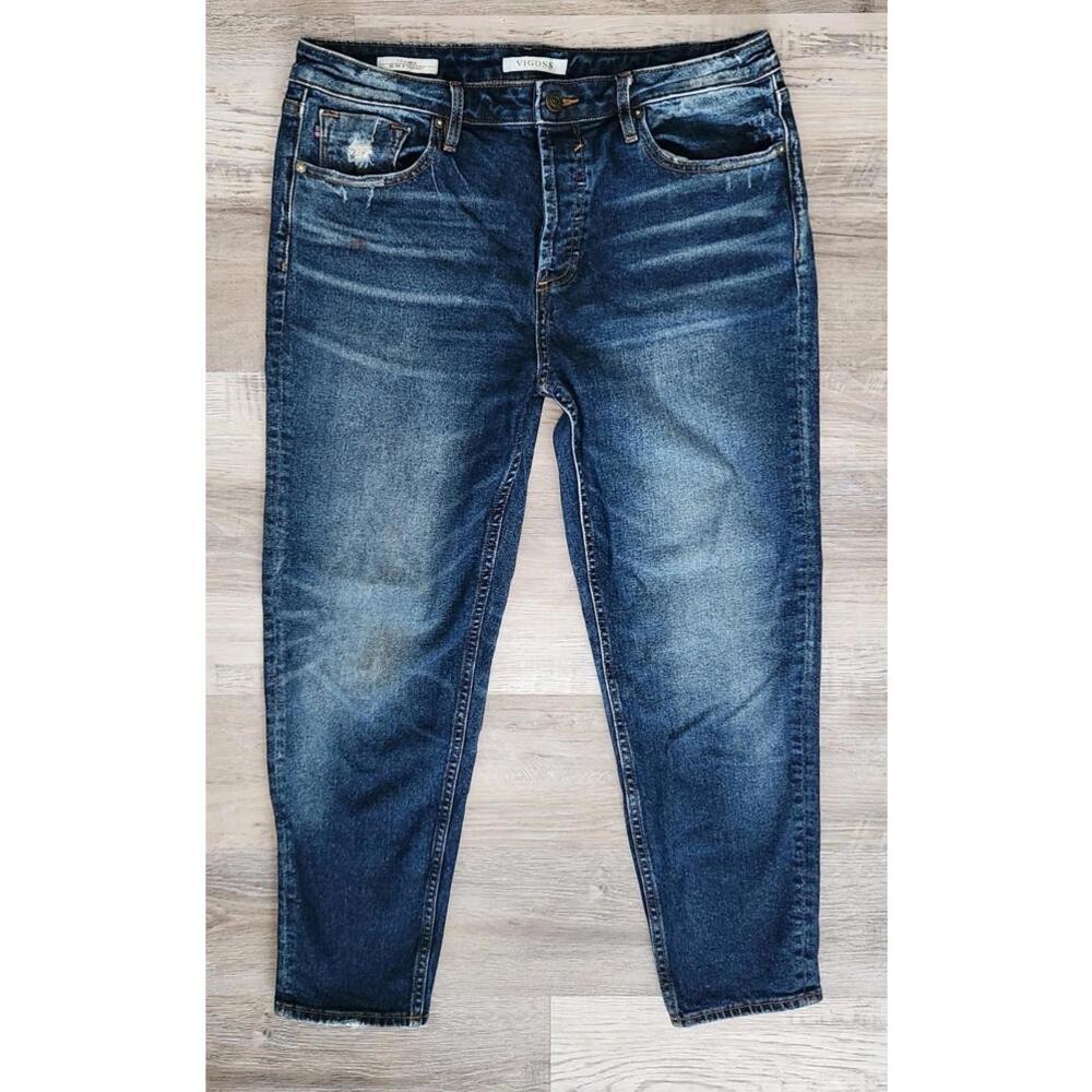 Vigoss Frankie Slim Straight Jeans Womens 30 Distressed Dark Wash Mid Rise